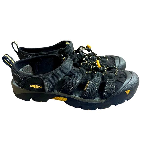 Keen Commuter Mens Sandals 9 Black Yellow Bungee Tie Hiking Shoes Toe Protection - Picture 2 of 9